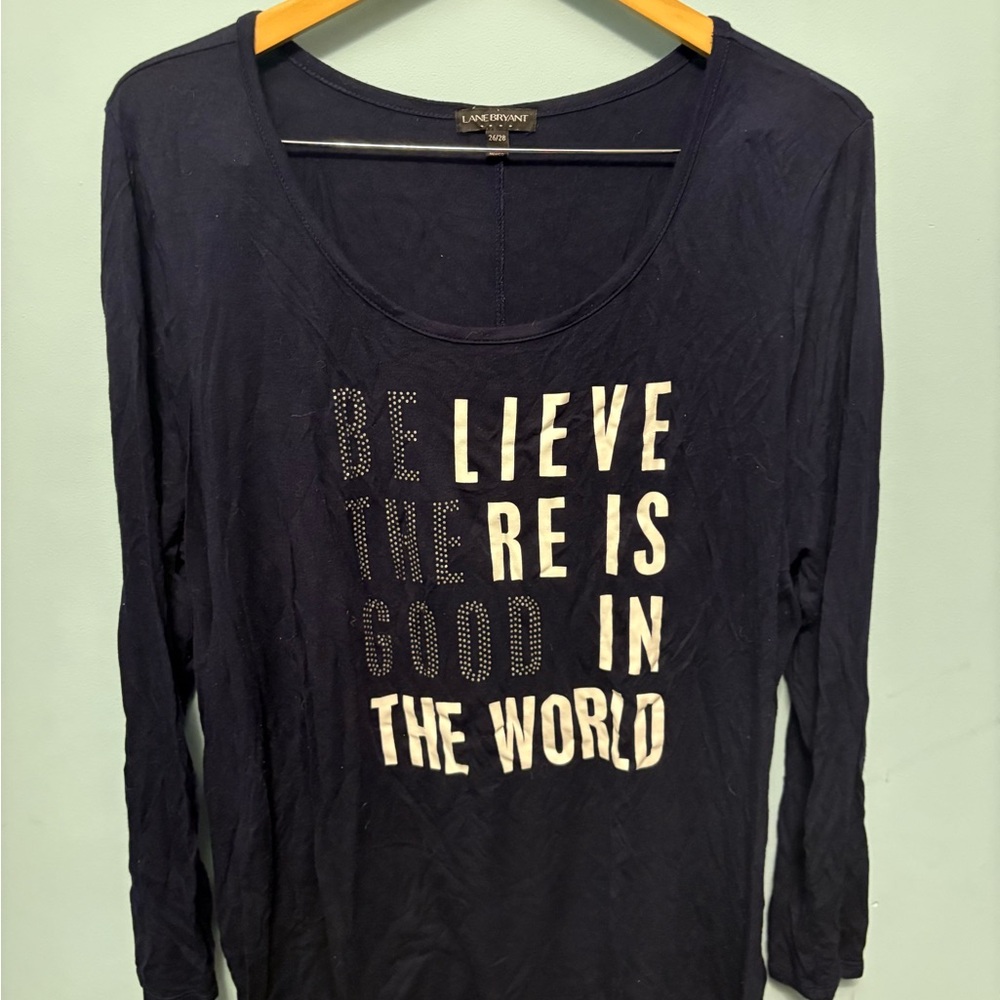 Lane Bryant Inspirational Navy Long Sleeve Tee